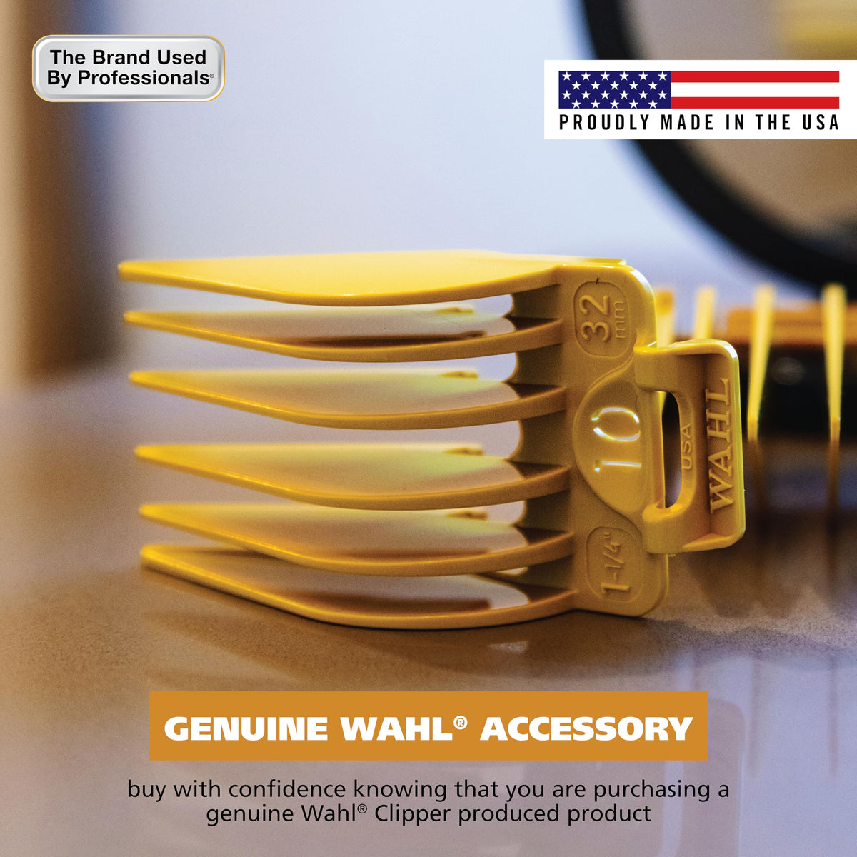 Wahl guards with trimmed hair clippings illustrating efficient cutting and easy cleanup