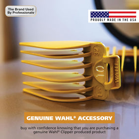 Wahl guards with trimmed hair clippings illustrating efficient cutting and easy cleanup