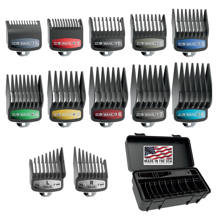 Wahl guide combs front packaging showing full kit and organizer for neat storage