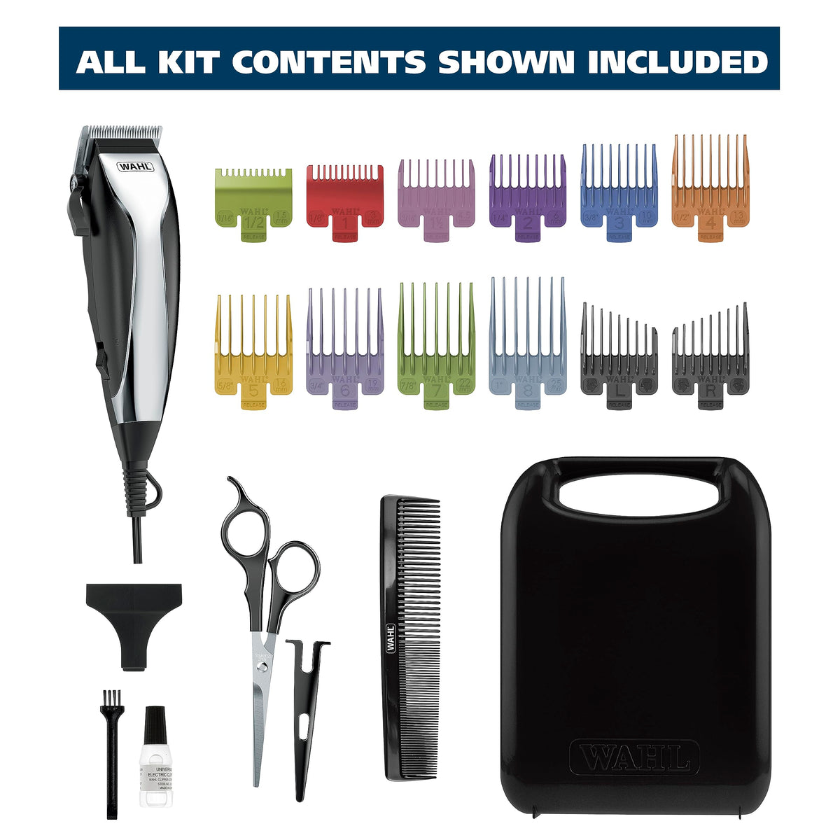 Wahl handled storage case open keeping clipper and guards protected and organized