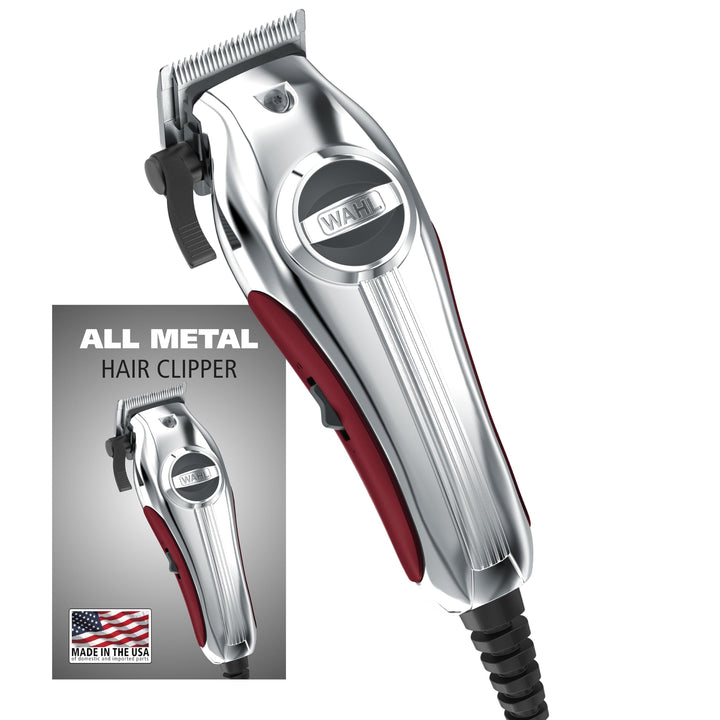 Wahl metal clipper front view showing durable housing and quiet design benefit