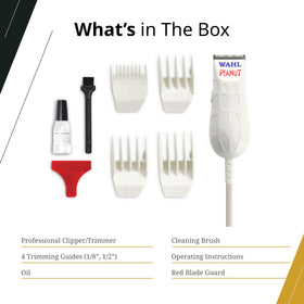 Wahl Peanut with included blade oil, brush, and guard highlighting maintenance convenience