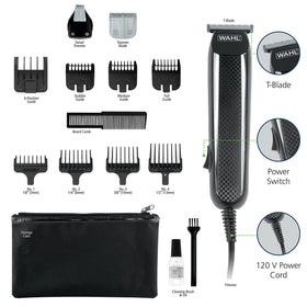 Wahl PowerPro laid out with three interchangeable heads and guide combs for versatility