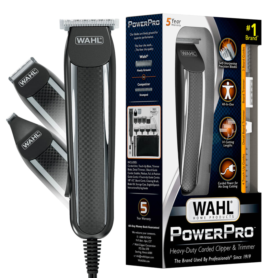 Wahl PowerPro front view showing trimmer body and cord for dependable power