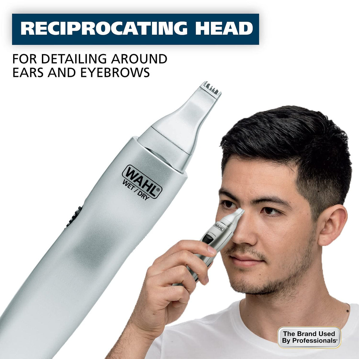 Wahl rotary nose head demonstrating safe hygienic nose trimming
