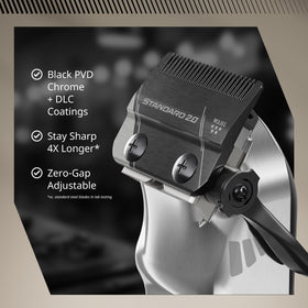 Wahl Professional Senior 2.0 blade close-up showing DLC-coated carbon steel for long sharpness