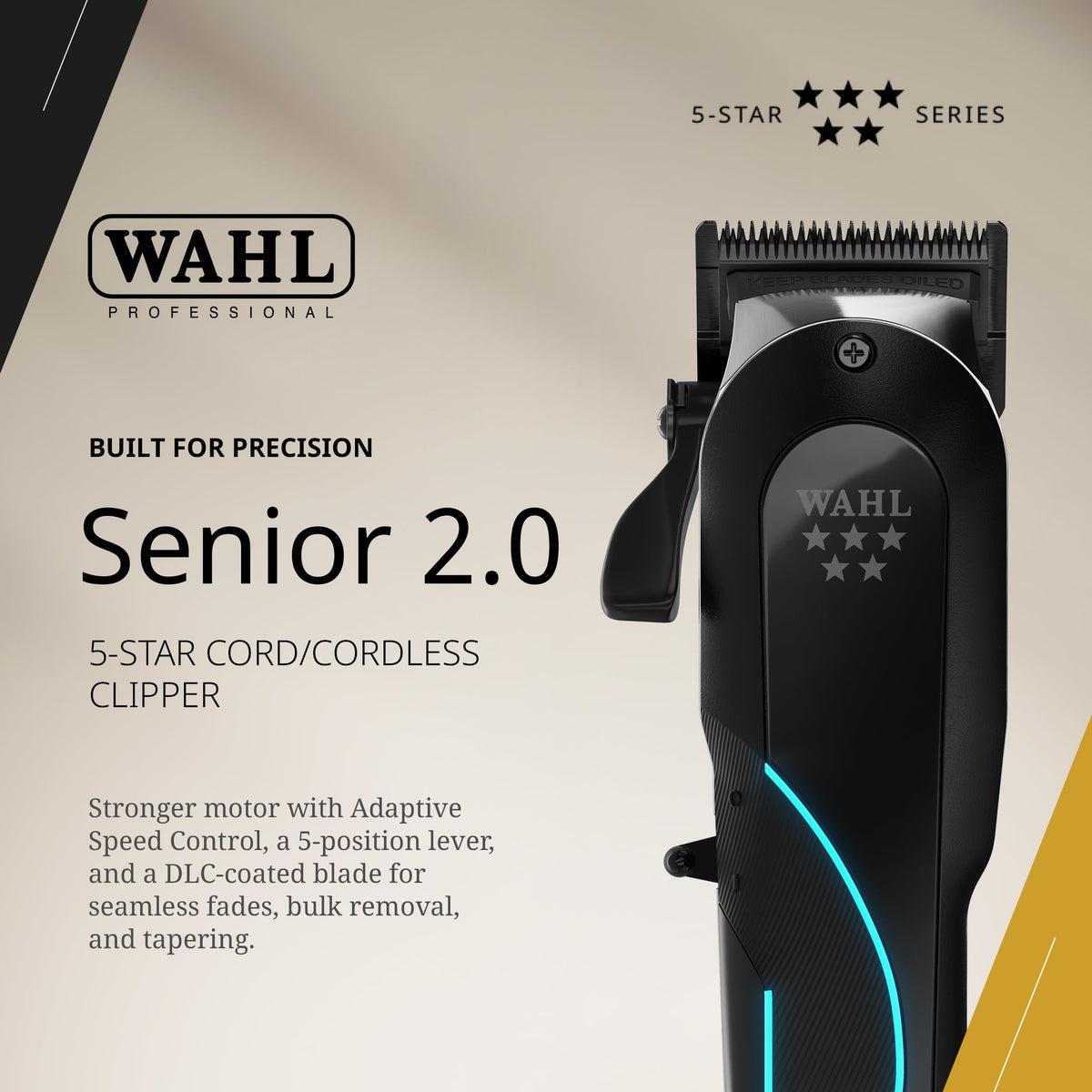 Wahl Professional Senior 2.0 side profile highlighting ergonomic shape for reduced hand fatigue