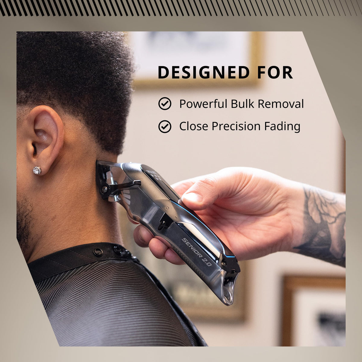 Wahl Professional Senior 2.0 taper lever detail illustrating five-click adjustment for precise fades