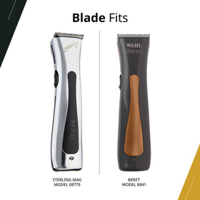 Wahl Professional blade installed on Sterling Mag 8779 demonstrating secure fit and quick detach benefit