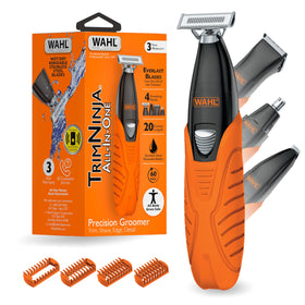 Wahl TrimNinja front view showing full grooming kit and ergonomic grip benefit
