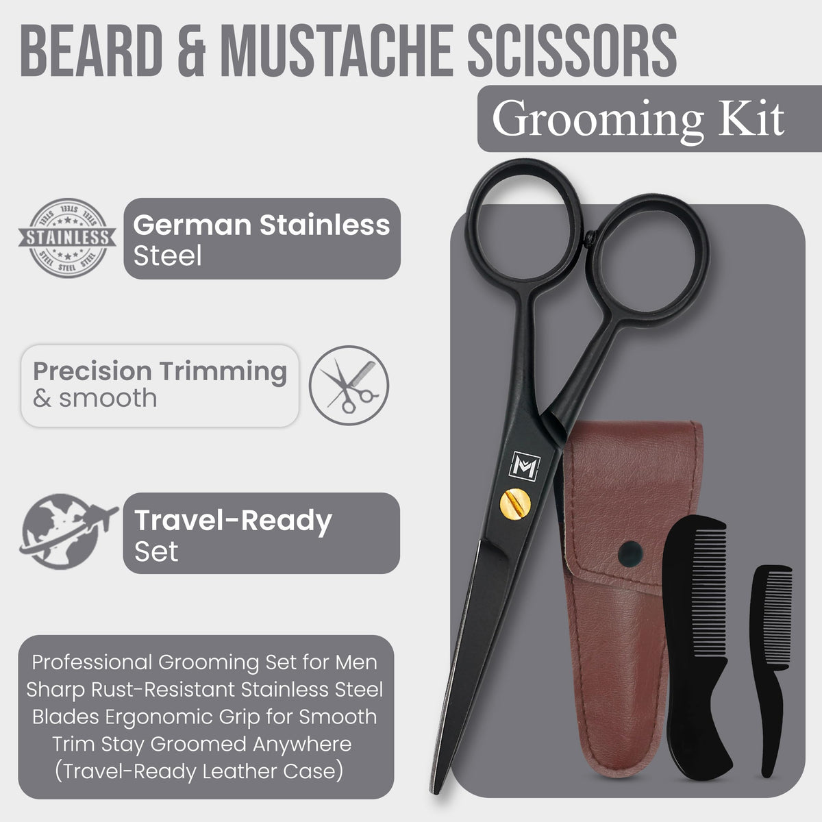 WAJEES scissors trimming a mustache showing accurate, pull-free snips