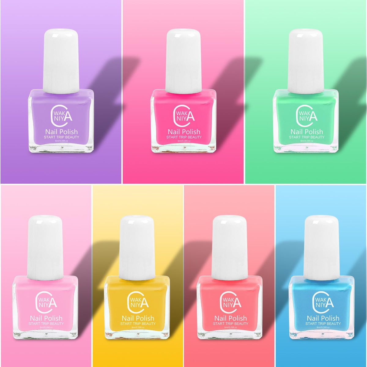 wakaniya bottles lineup displaying seven vibrant kid-friendly colors
