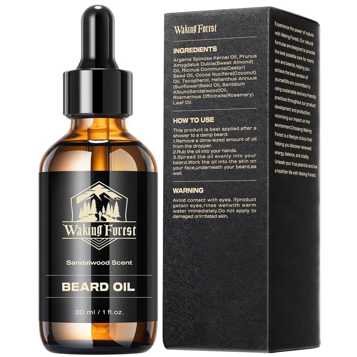 Waking Forest bottle on bathroom counter during grooming routine showing daily-use benefit
