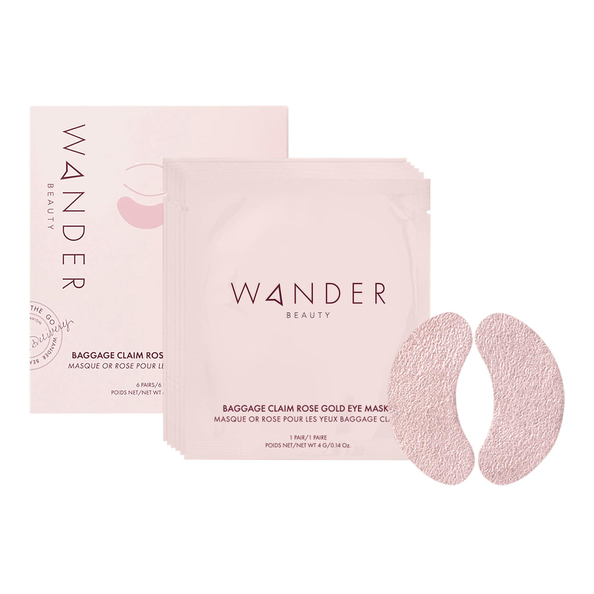Wander Beauty front pouch showing product packaging and benefits clearly