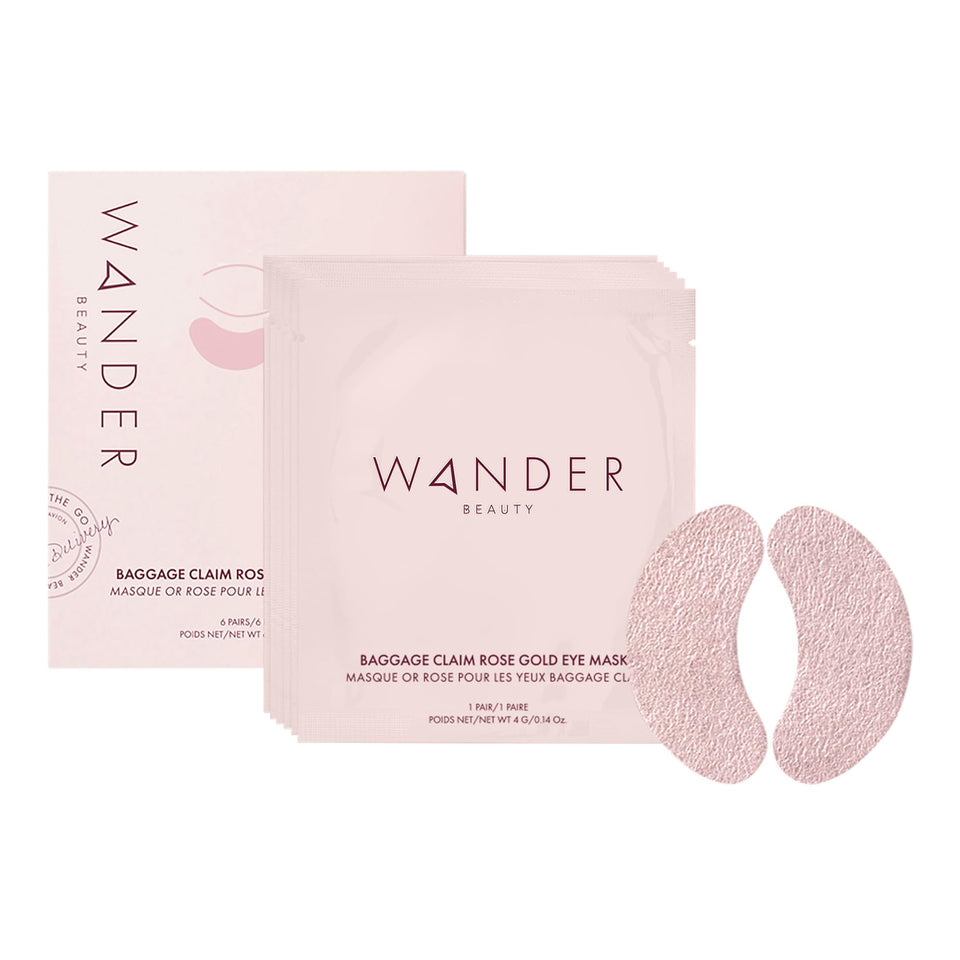 Wander Beauty front pouch showing product packaging and benefits clearly