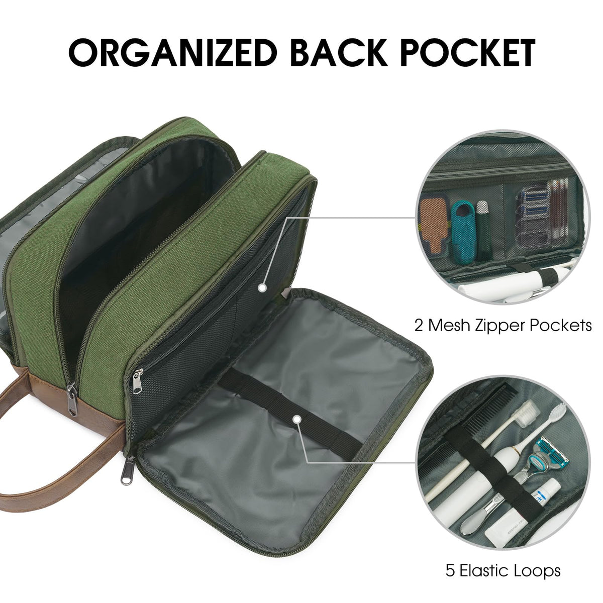WANDF back pocket mesh organization displaying small-item storage and quick visibility