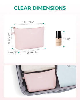 WANDF cosmetic bag open with makeup inside illustrating organization and capacity
