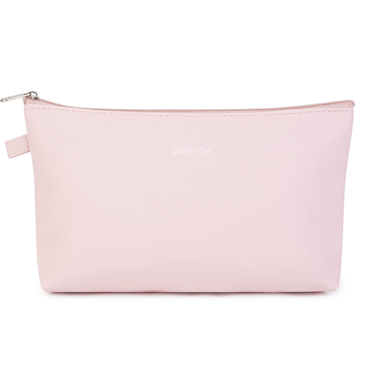 WANDF pink cosmetic bag front view showing compact stylish design and portability