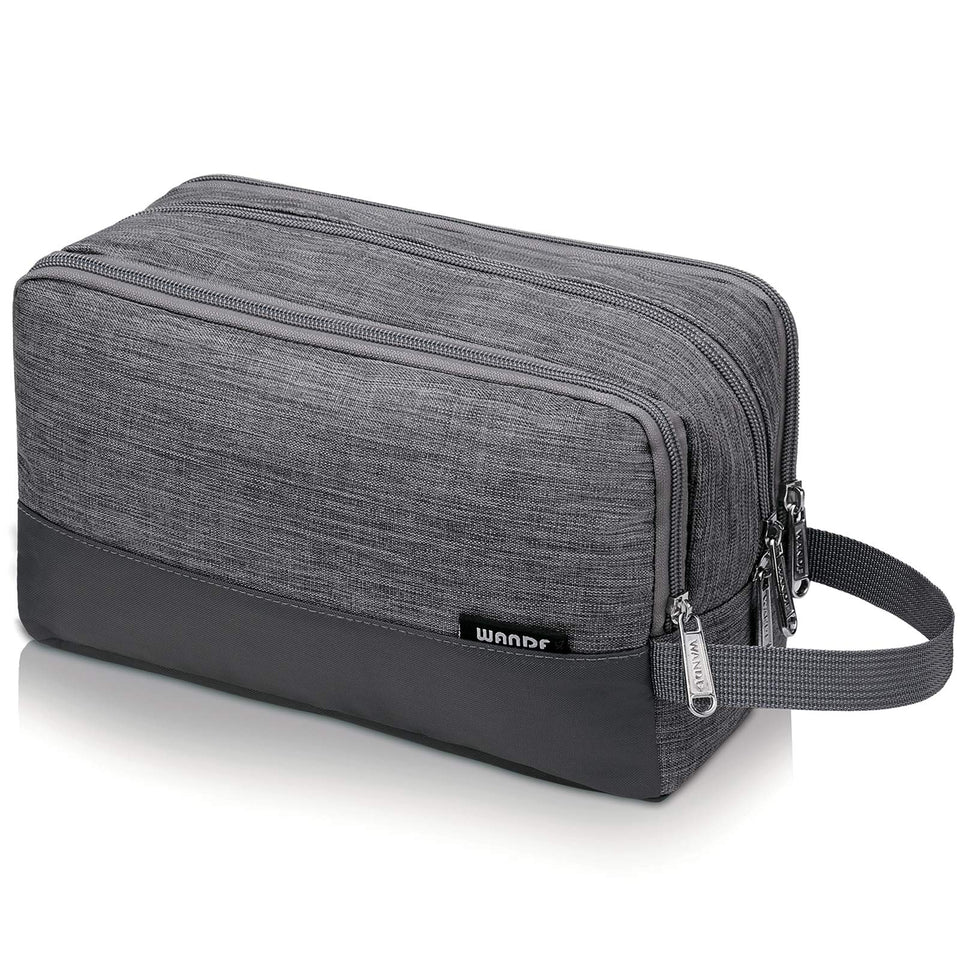 WANDF toiletry bag front view showing compact profile and organized pockets