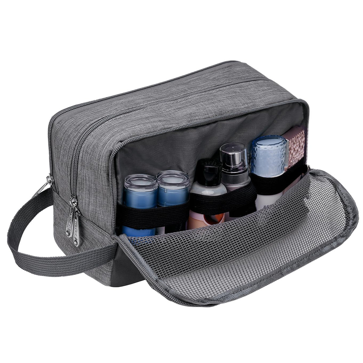 WANDF toiletry bag inside suitcase shows small size and space-saving benefit
