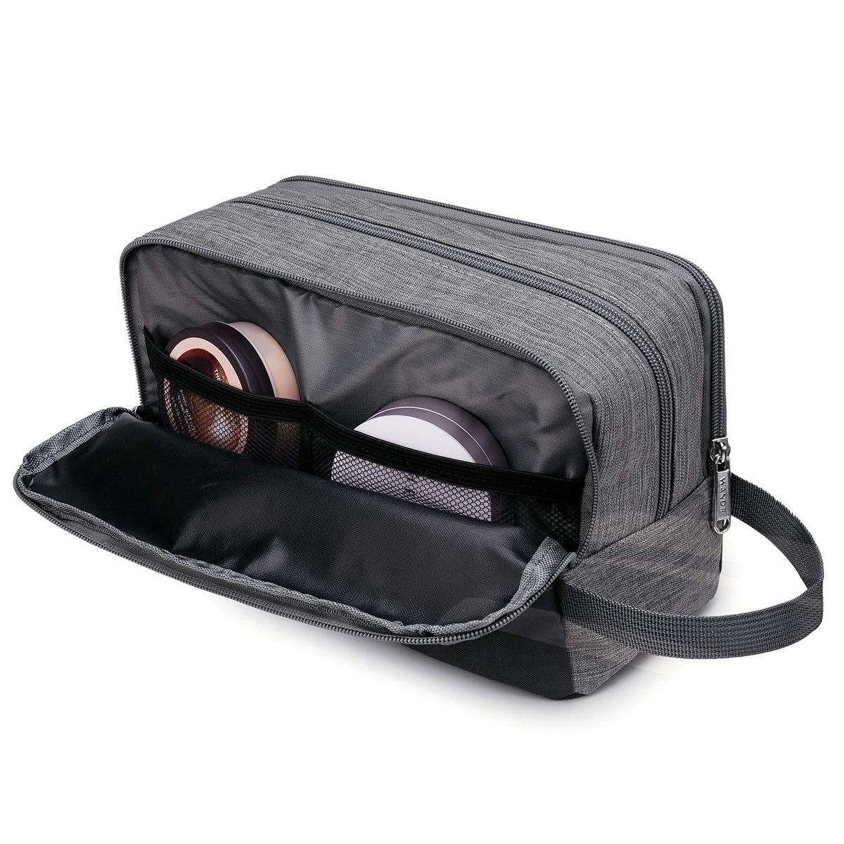 WANDF toiletry bag lifestyle bathroom setup demonstrates travel convenience