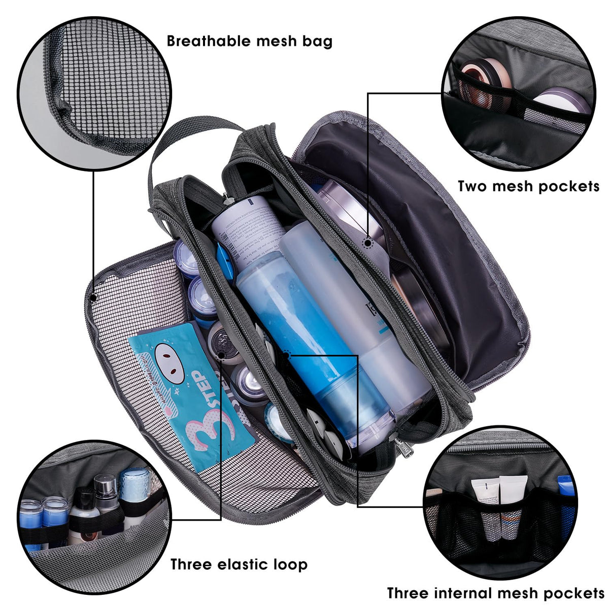 WANDF toiletry bag mesh pocket detail keeps small items visible and ventilated