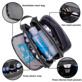 WANDF toiletry bag mesh pocket detail keeps small items visible and ventilated