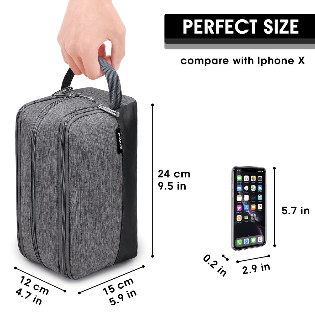 WANDF toiletry bag open main compartment holding bottles for easy packing