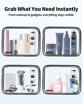 WANDF two-pack flat lay with travel essentials demonstrating multi-use organization benefit
