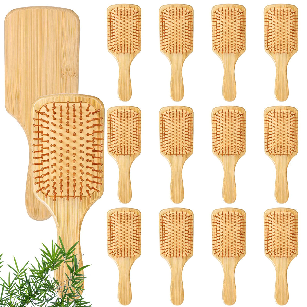 Wanmu bamboo brush front view showing paddle design and natural finish for smooth detangling