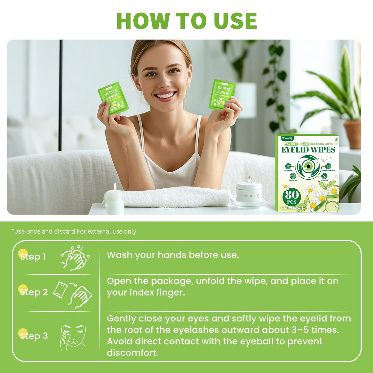 Warmify single-use wipe being discarded promoting hygienic single-use benefit