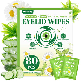 Warmify front packaging showing 80 wipes for convenient eyelid hygiene