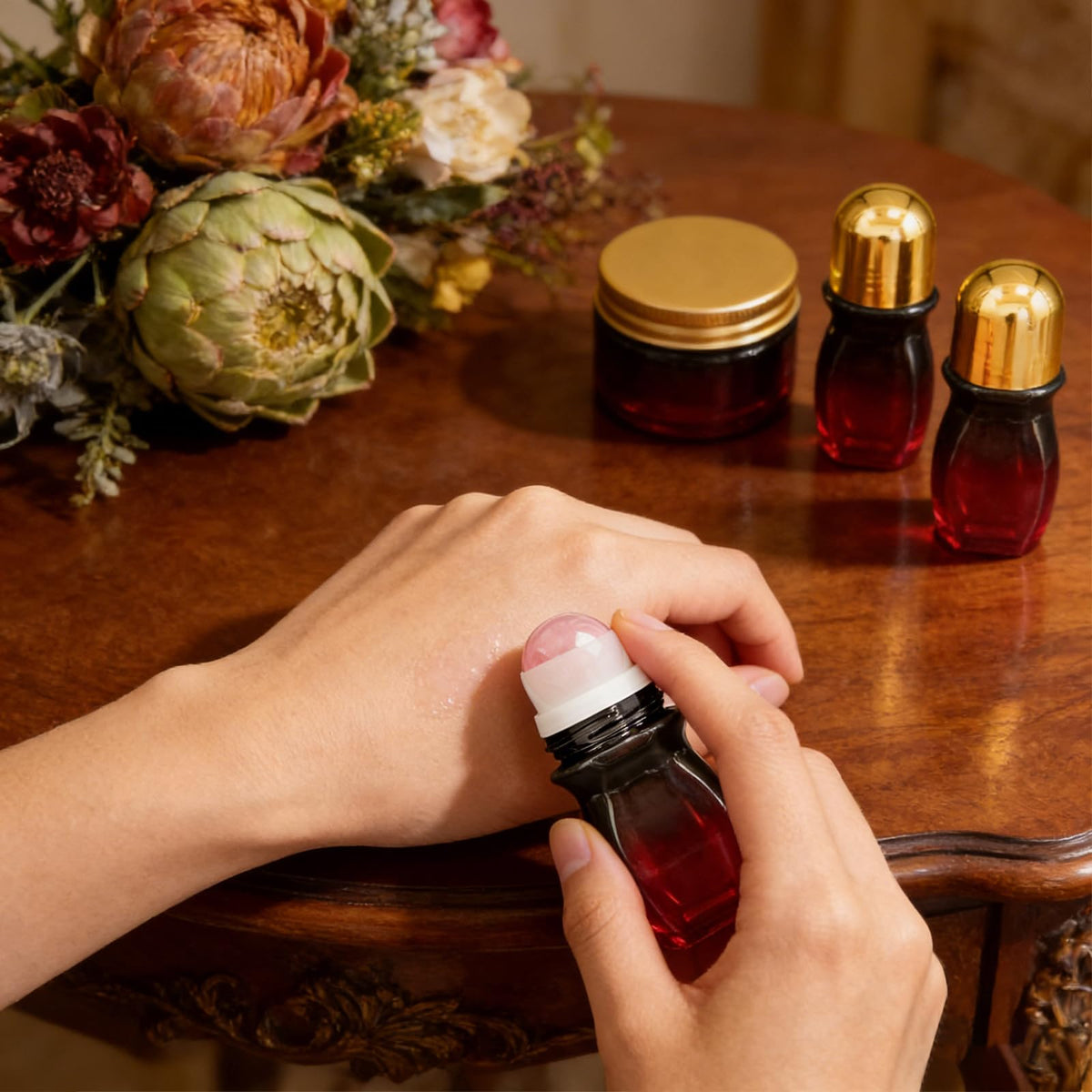 Warmify roller applied to wrist demonstrating precise, mess-free application