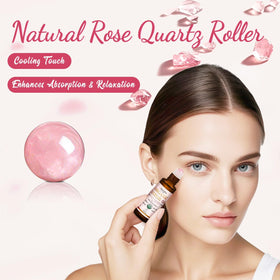 Warmify genuine rose quartz roller close-up showing smooth stone and cooling texture benefit