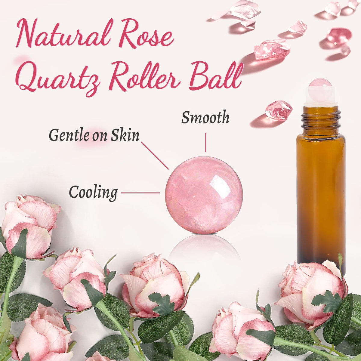 Warmify close-up of rose quartz roller ball providing smooth cooling application