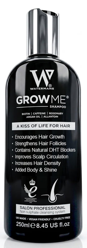 Watermans Grow Me front packaging showing bottle and label benefits