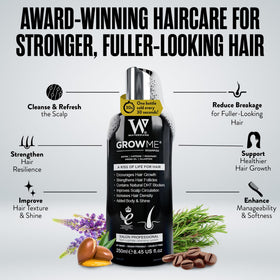 Watermans Grow Me shampoo being poured and forming a creamy lather