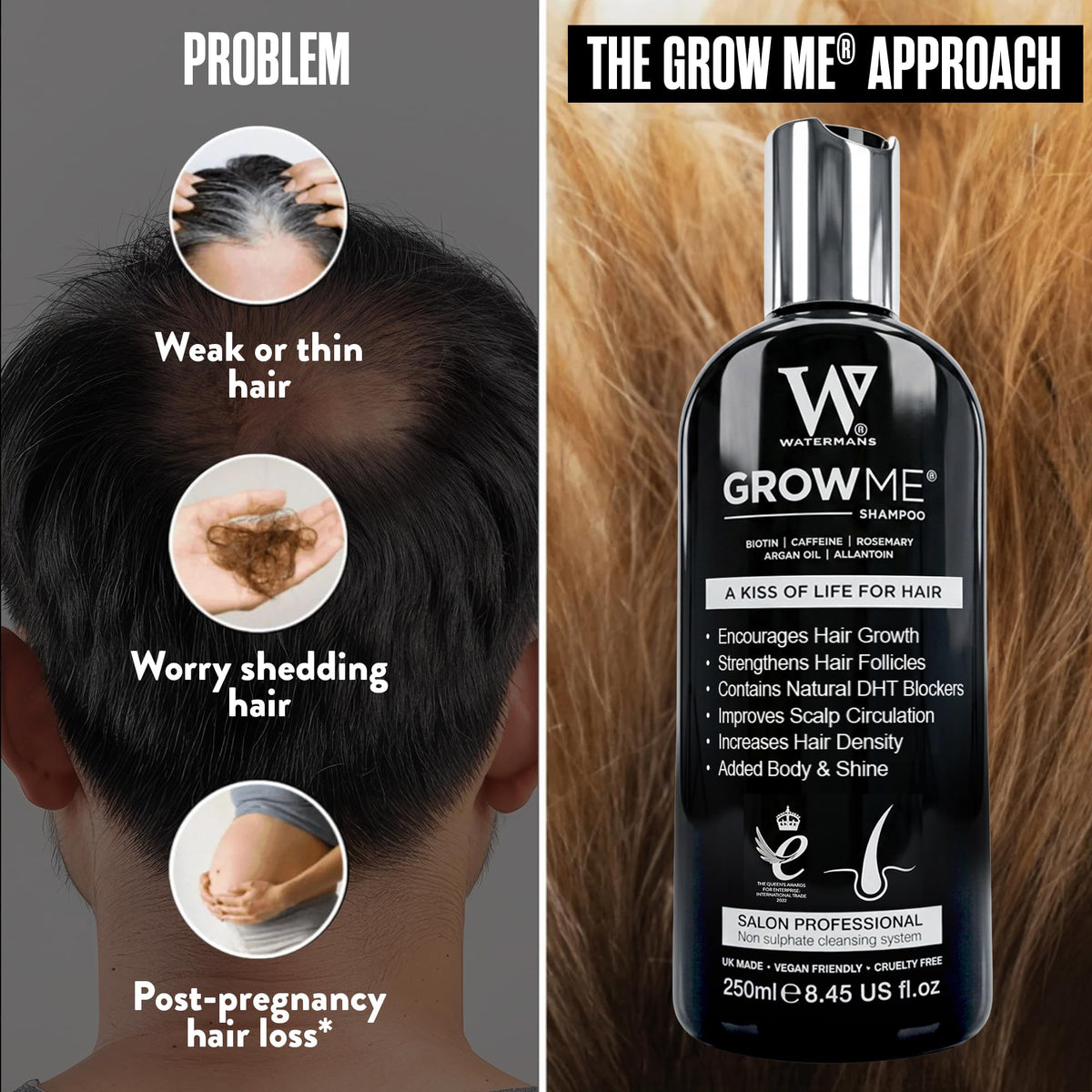 Watermans Grow Me closeup of shampoo texture highlighting creamy formula