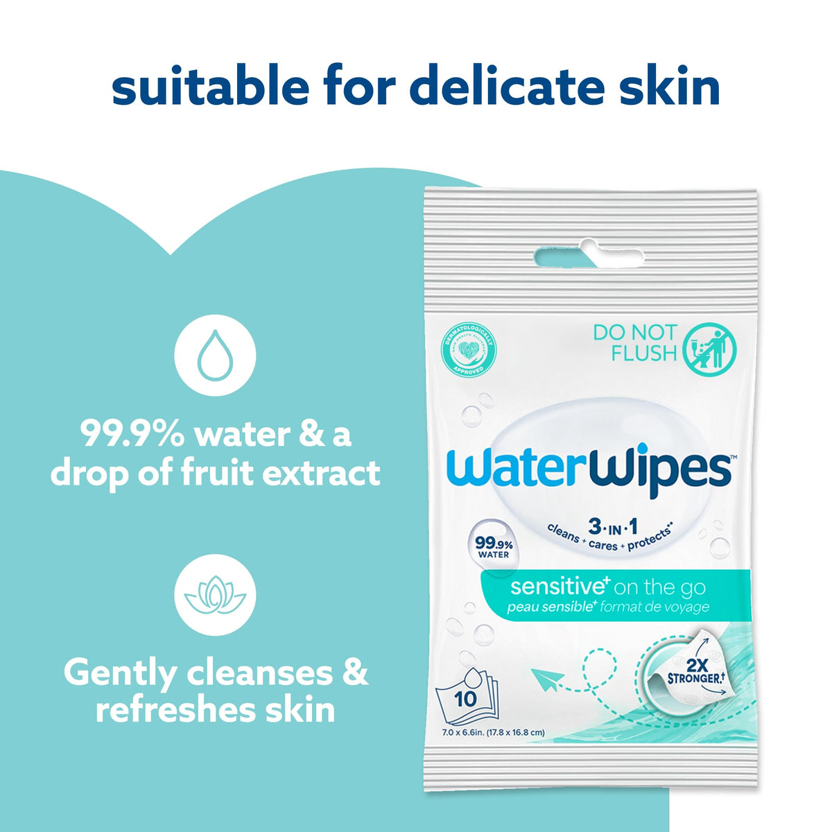 WaterWipes open pack with wipe pulled out showing easy dispensing and quick use