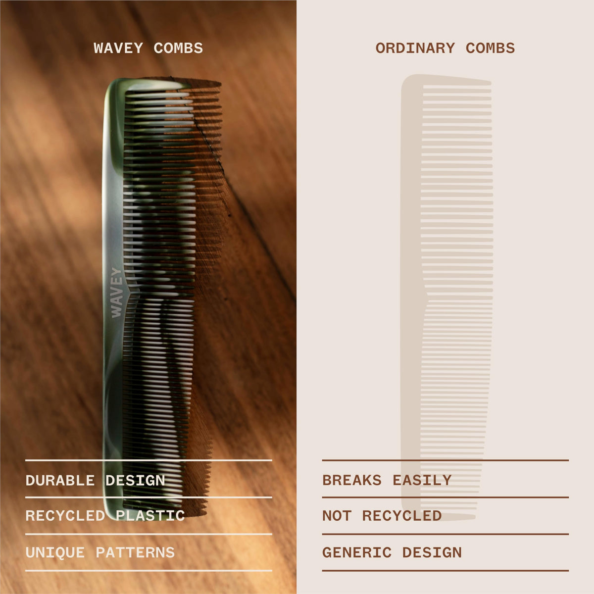 WAVEY comb fine teeth smoothing straight hair for polished styling benefit