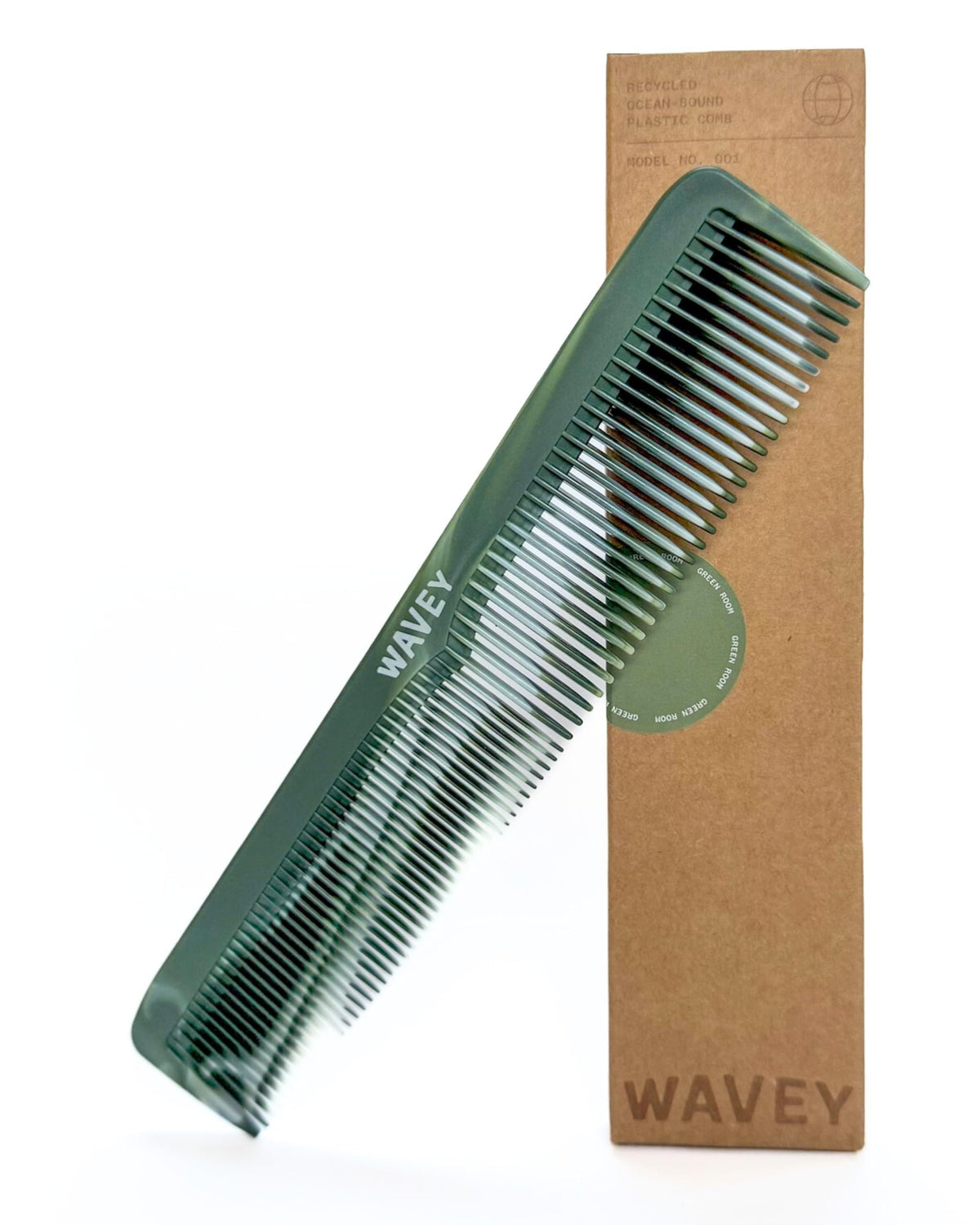 WAVEY front view of green comb showing dual-tooth layout and compact size