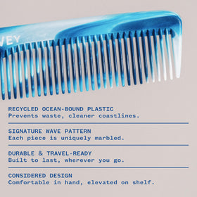 WAVEY label detail noting recycled ocean-bound plastic material benefits