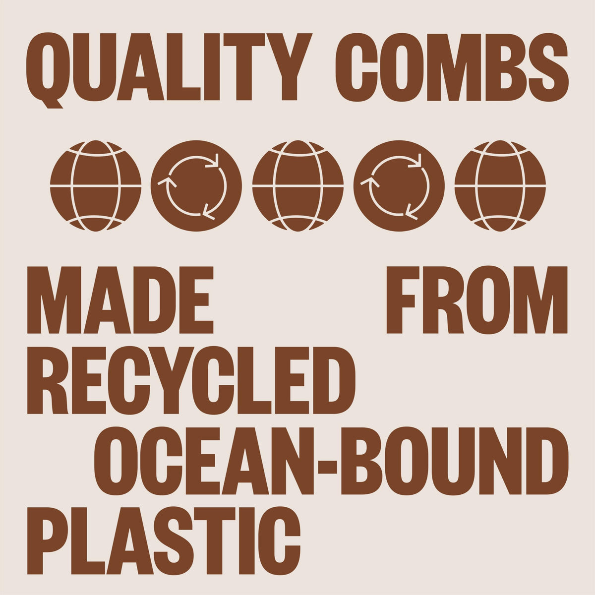 WAVEY comb back label indicating recycled ocean-bound plastic material