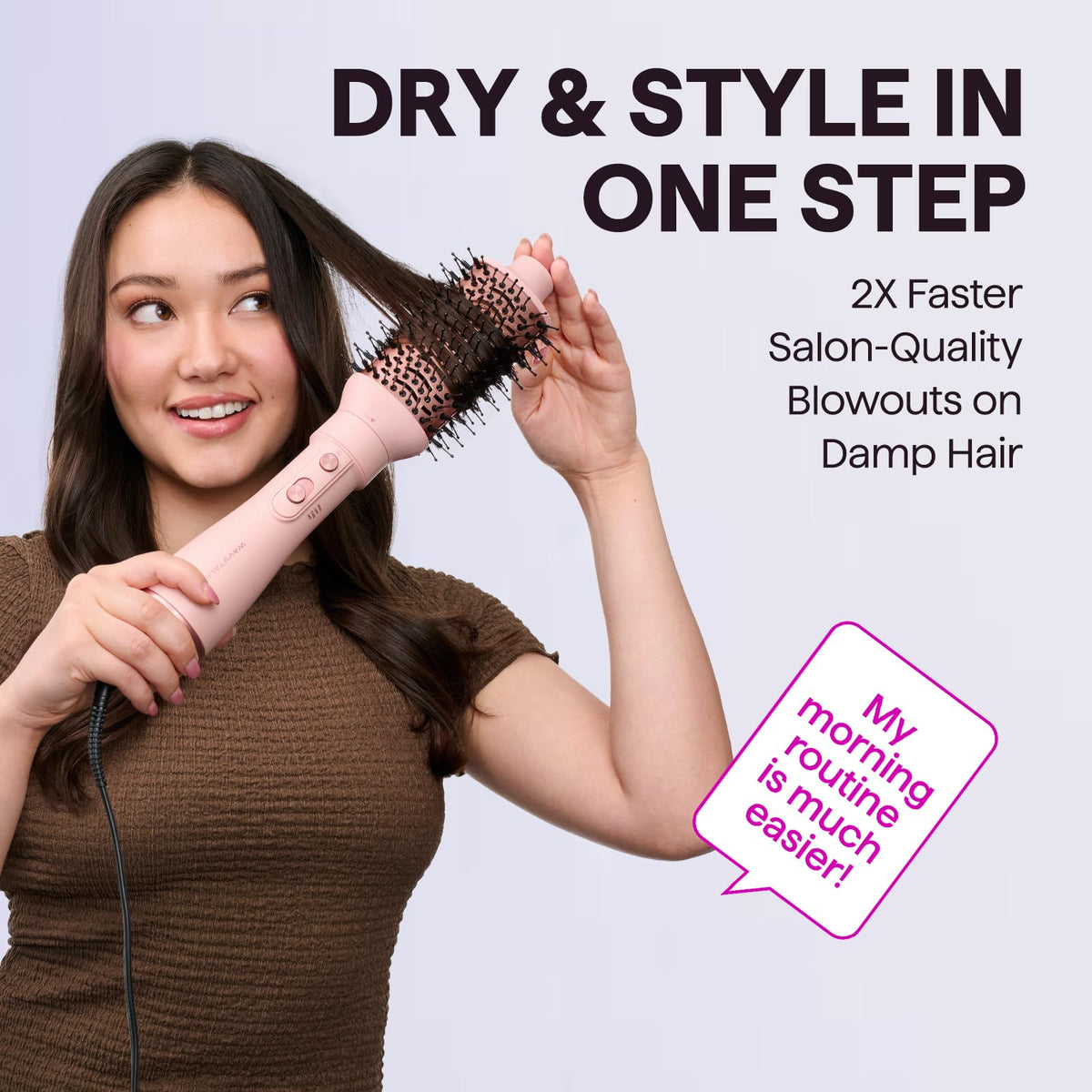 wavytalk close-up of 2.4-inch oval brush bristles for root lift and added volume benefit