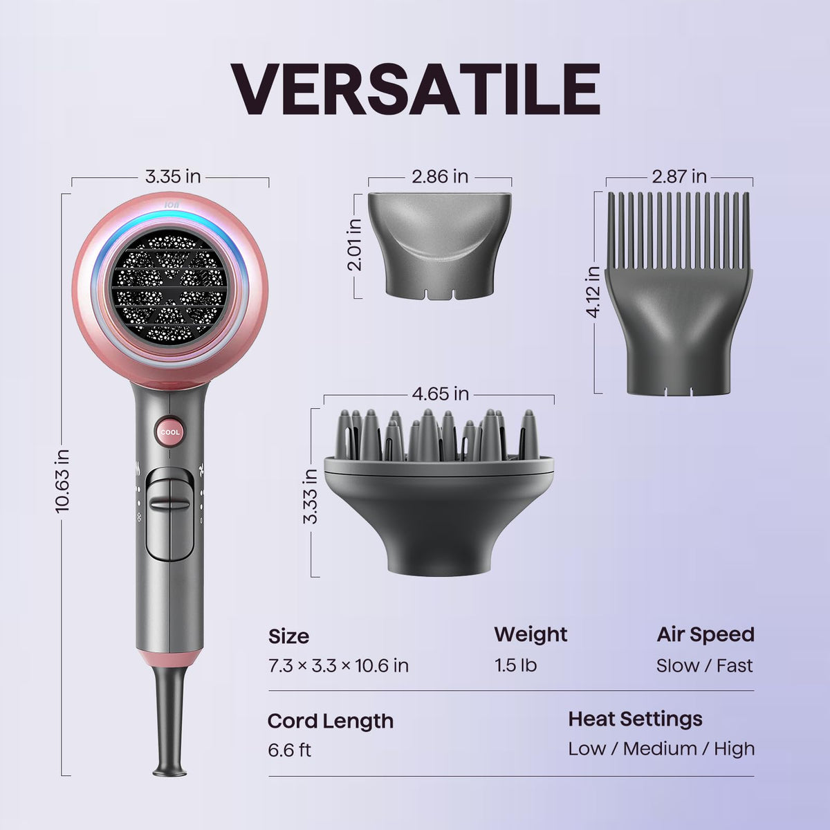 Wavytalk dryer held in hand to show compact size and light weight convenience