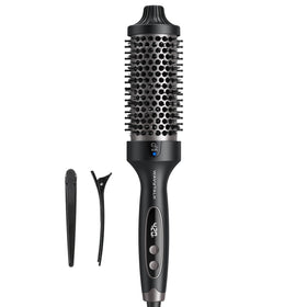 wavytalk front view of heated round brush showing sleek black body and barrel for fast styling