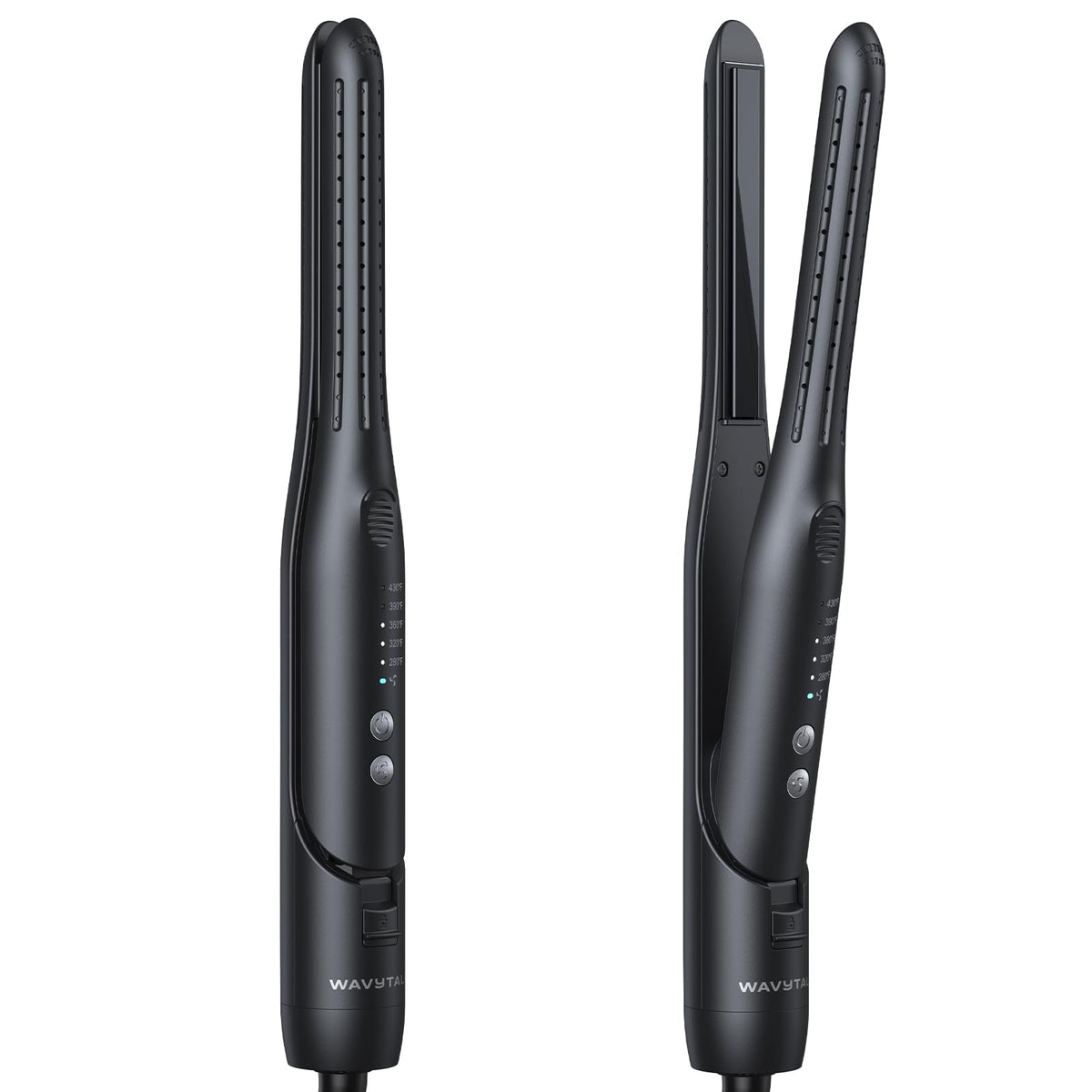 wavytalk front view of pencil flat iron showing compact design and portability