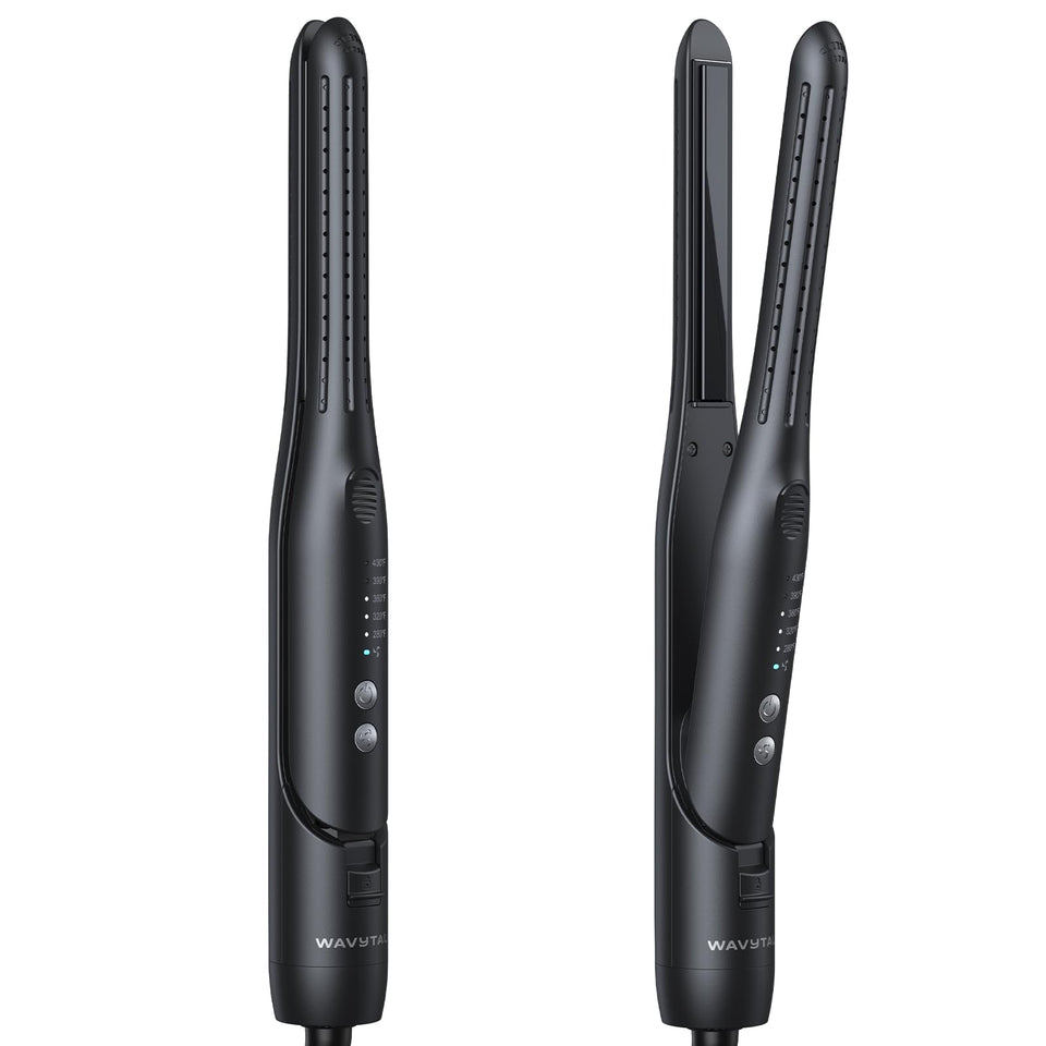 wavytalk front view of pencil flat iron showing compact design and portability