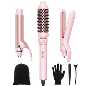 wavytalk front view pink set showing all attachments and handle for versatile styling