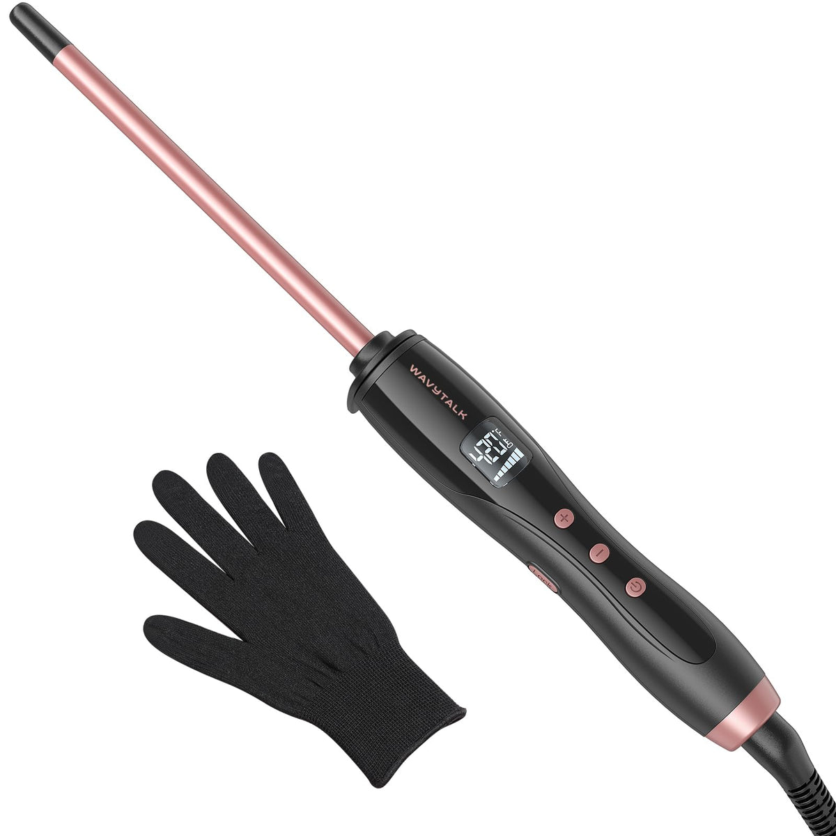 wavytalk front view rose pink wand showing sleek design and quick styling benefit